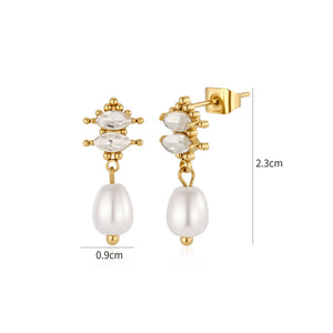 Ohrrstecker Perle mit Steinen Gold