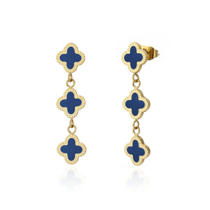 Ohrstecker drei Kleeblättern Gold/blau