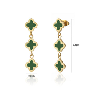 Ohrstecker drei Kleeblättern Gold/grün