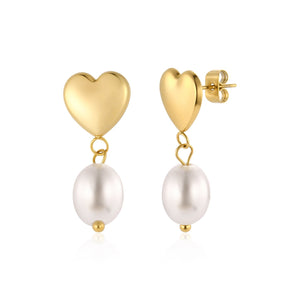 Ohrstecker Herz mit Perle Gold