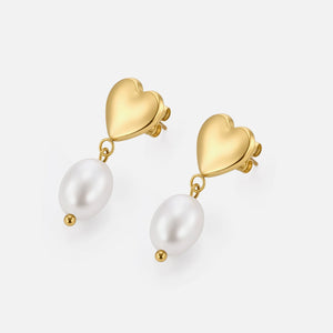 Ohrstecker Herz mit Perle Gold