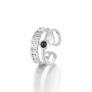 Zweischichtiger Gliederring Silber/Schwarz